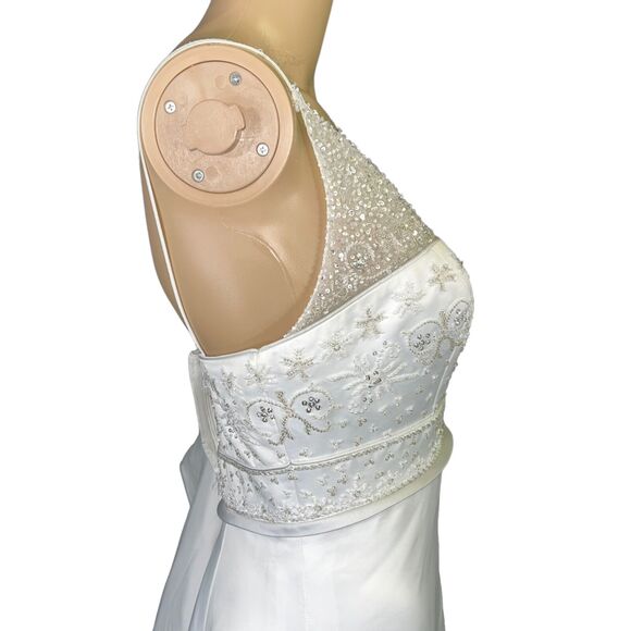 Signature Womens Wedding Dress Gown Beaded Bridal White Sheer Long Train - Picture 9 of 13